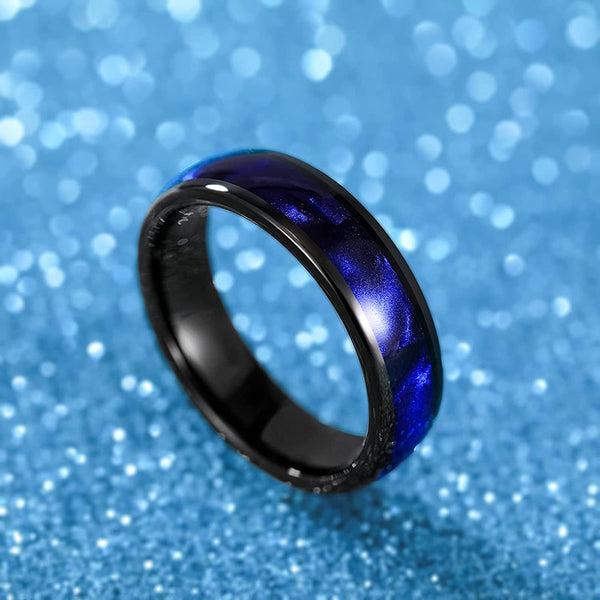 Blue Crushed Shell & Black Tungsten Ring
