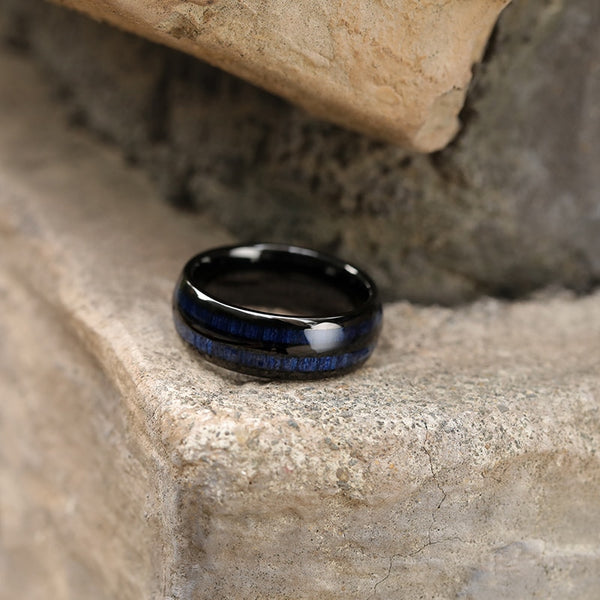 Blue Maple Inlay Black Tungsten Men's Ring