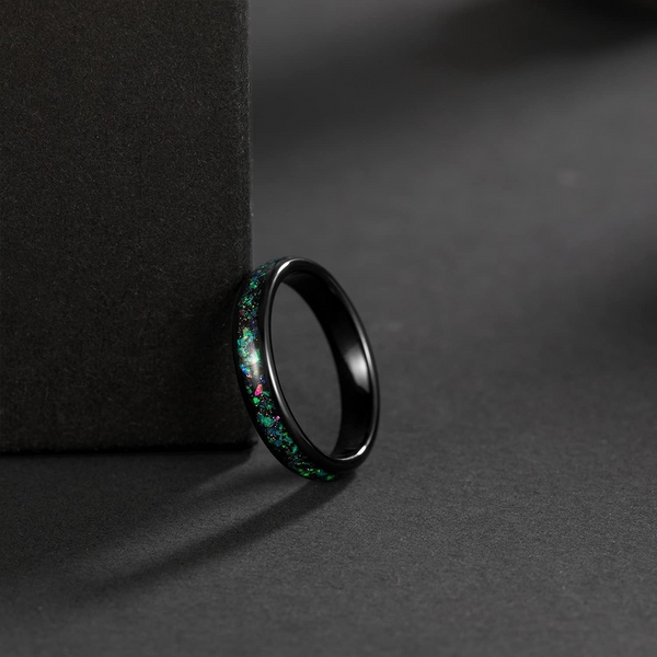 4mm Multi-Colors Opal Inlay Black Womens Rings