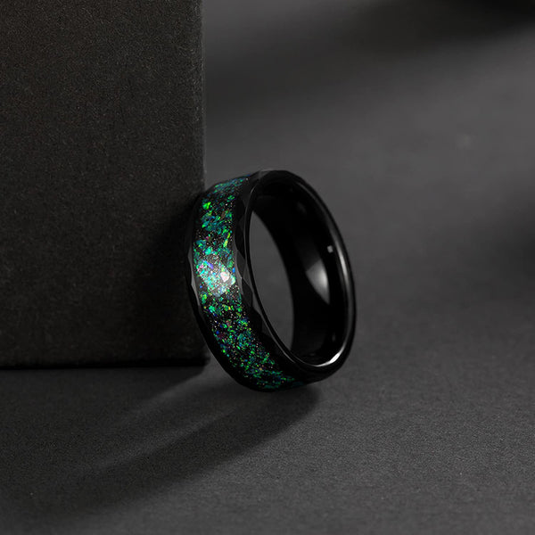 8mm Multi-Colors Opal Inlay Black Mens Rings