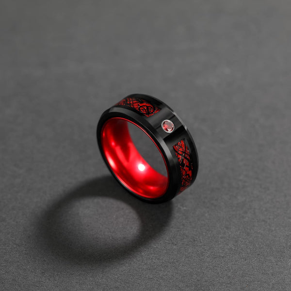 Red Cubic Zirconia Eternity & Celtic Dragon Men's Ring