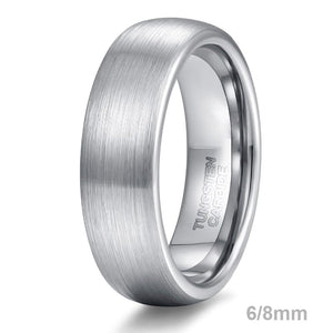 6mm or 8mm Silver Dome Brushed Design Tungsten Mens Ring - Promise Rings