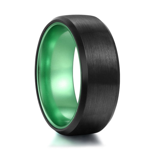 8mm Irish Celtic Green & Black Matte Tungsten Mens Rings