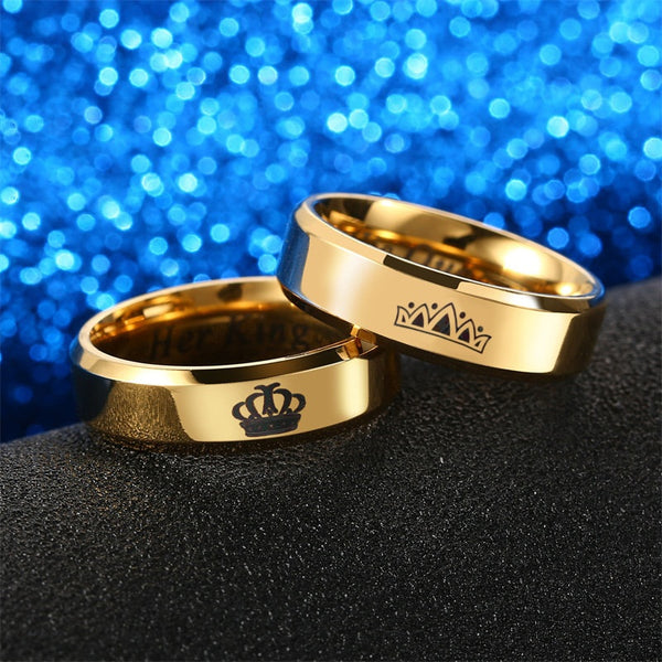 King and Queen Polished Gold Couples Rings