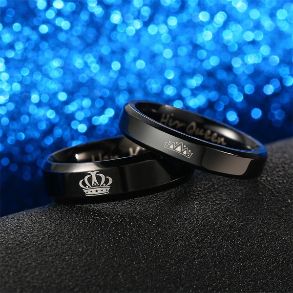 King and Queen Polished Black Couples Rings