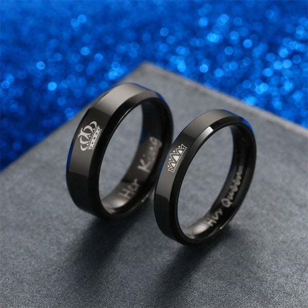 King and Queen Polished Black Couples Rings
