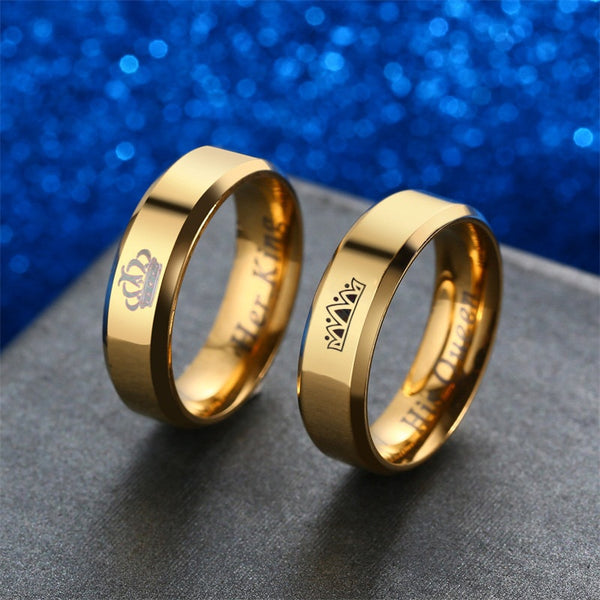 King and Queen Polished Gold Couples Rings
