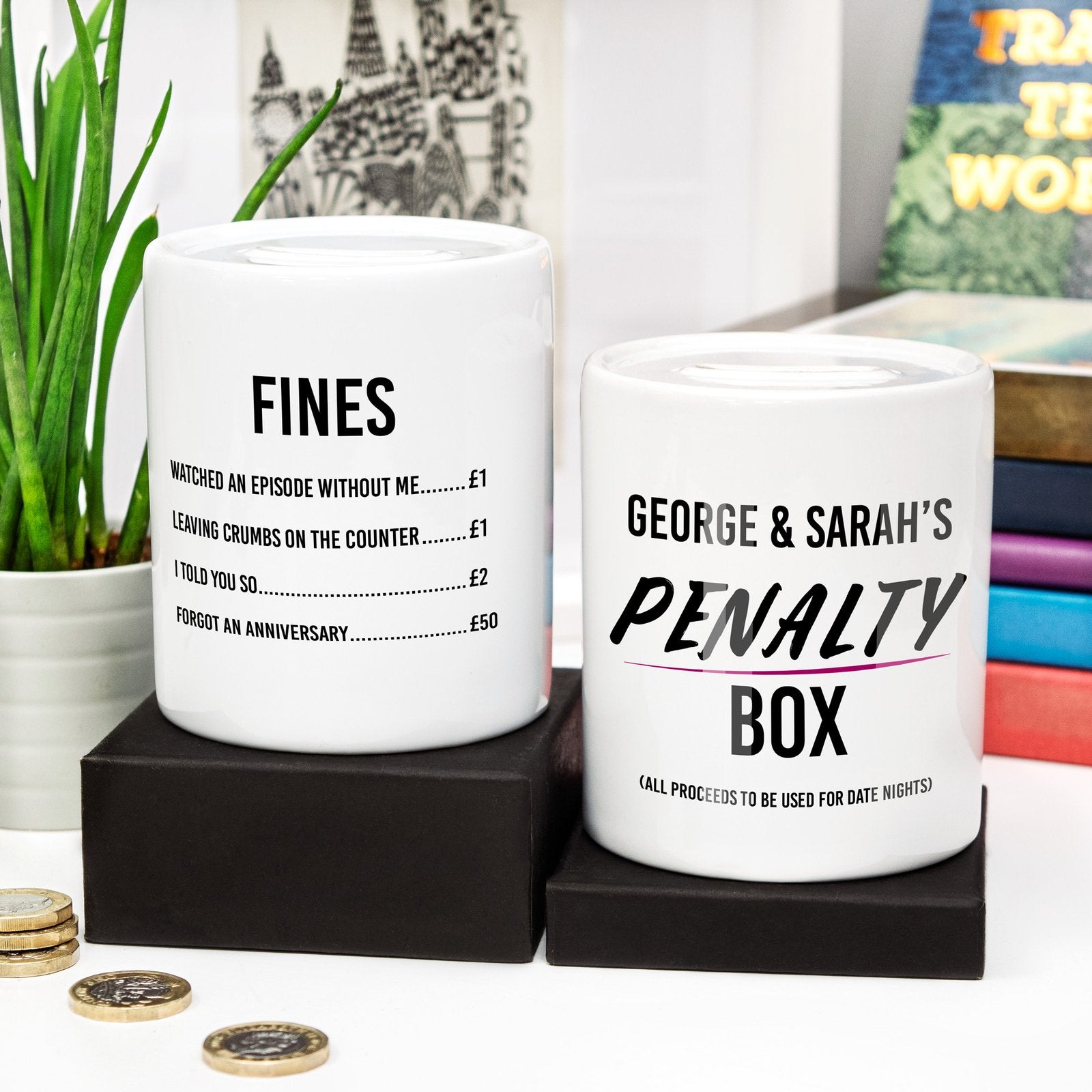 Personalised Couple's Penalty Box, money box, douchebag jar, couple's faux pas jar