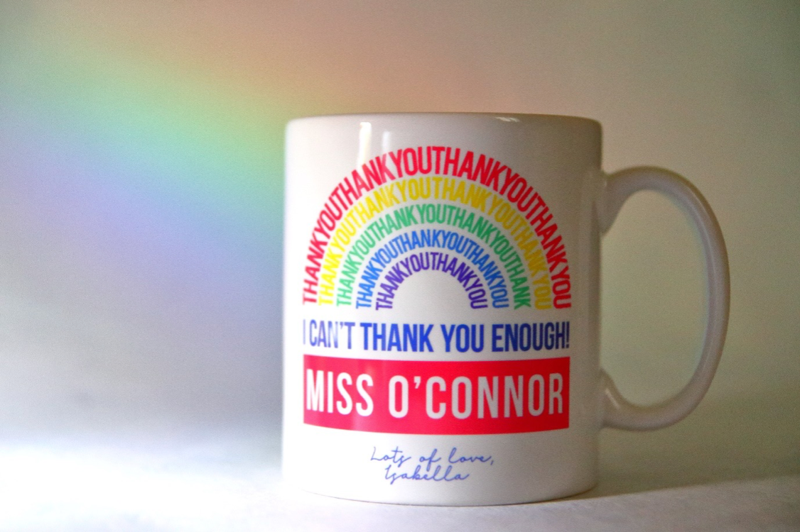 rainbow thank you mug for giving thanks during lock down to keyworkers