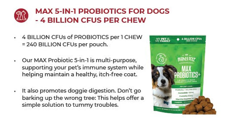 Mighty Petz probiotics package & product description