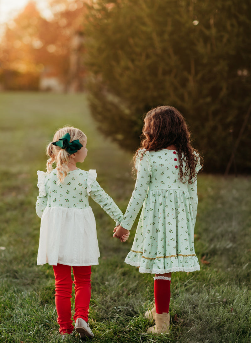 Claire Dress and Bloomer Set - Mint Holly Berry