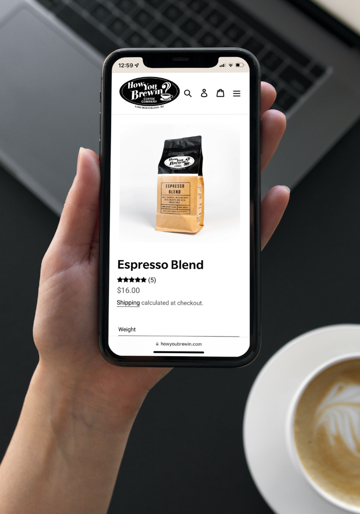 Online shopping "espresso blend" on phone