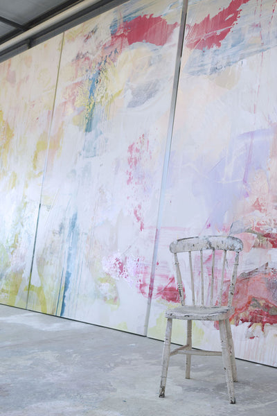 Paintings and chair at Jessica Zoob's art studio by Dorte Januszewski