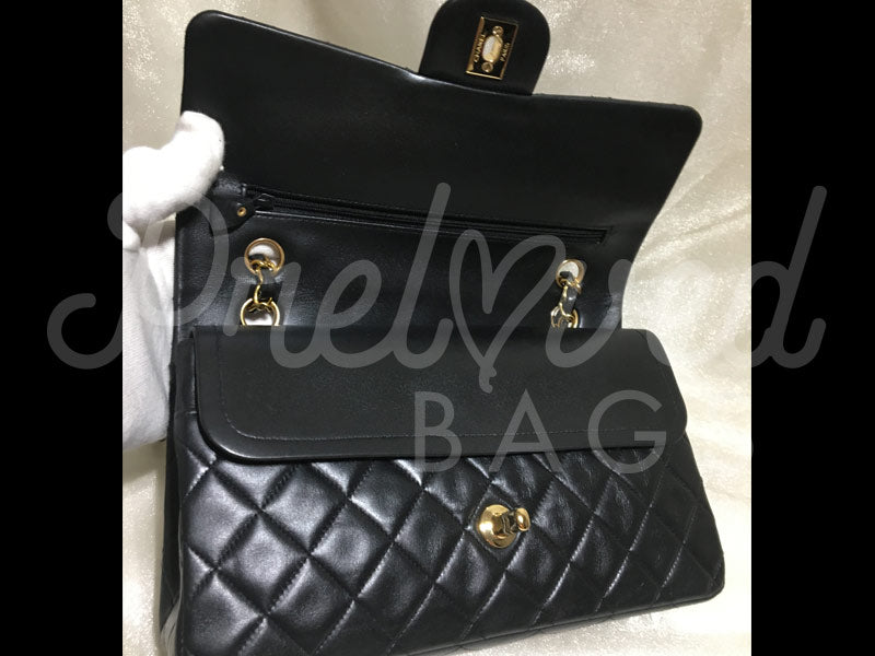 SOLD - Chanel 10&quot; 2.55 Black Lambskin Double Flap Double Chain Bag wit – PrelovedBagsShop