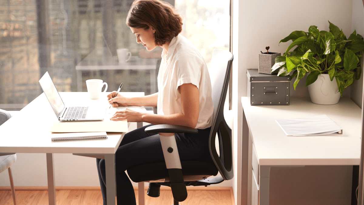 woman sitting at office desk
