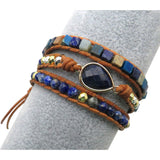 Natural Lapis Mixed Beads Wrap Bracelet Heart Pendant