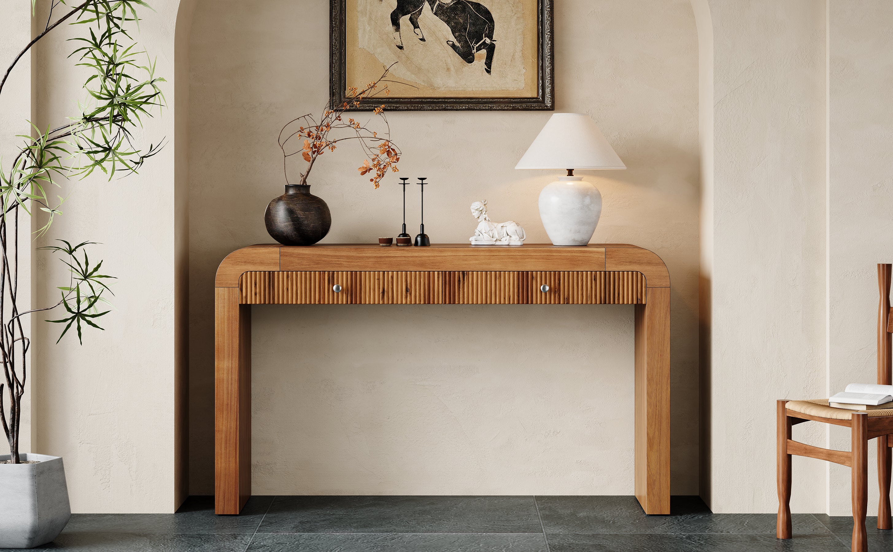 Walker Edison | Entryway Fluted Curve Design Console/Desk Table with Drawers - Image 17