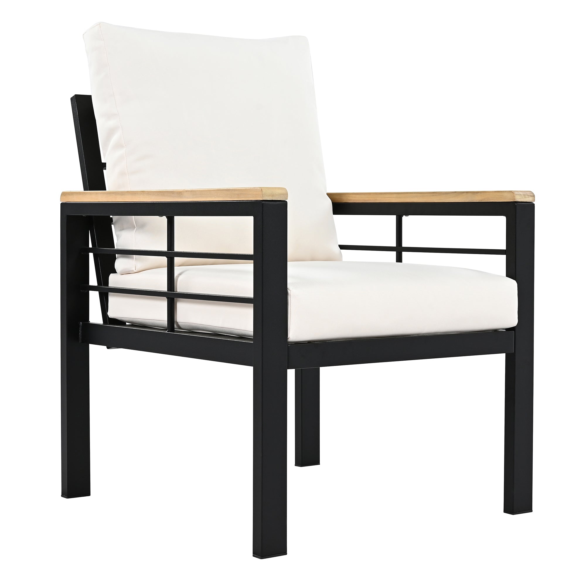 Walker Edison | 5 Pieces Outdoor Patio Conversation Chat Set with Coffee Table and Bench - Image 21