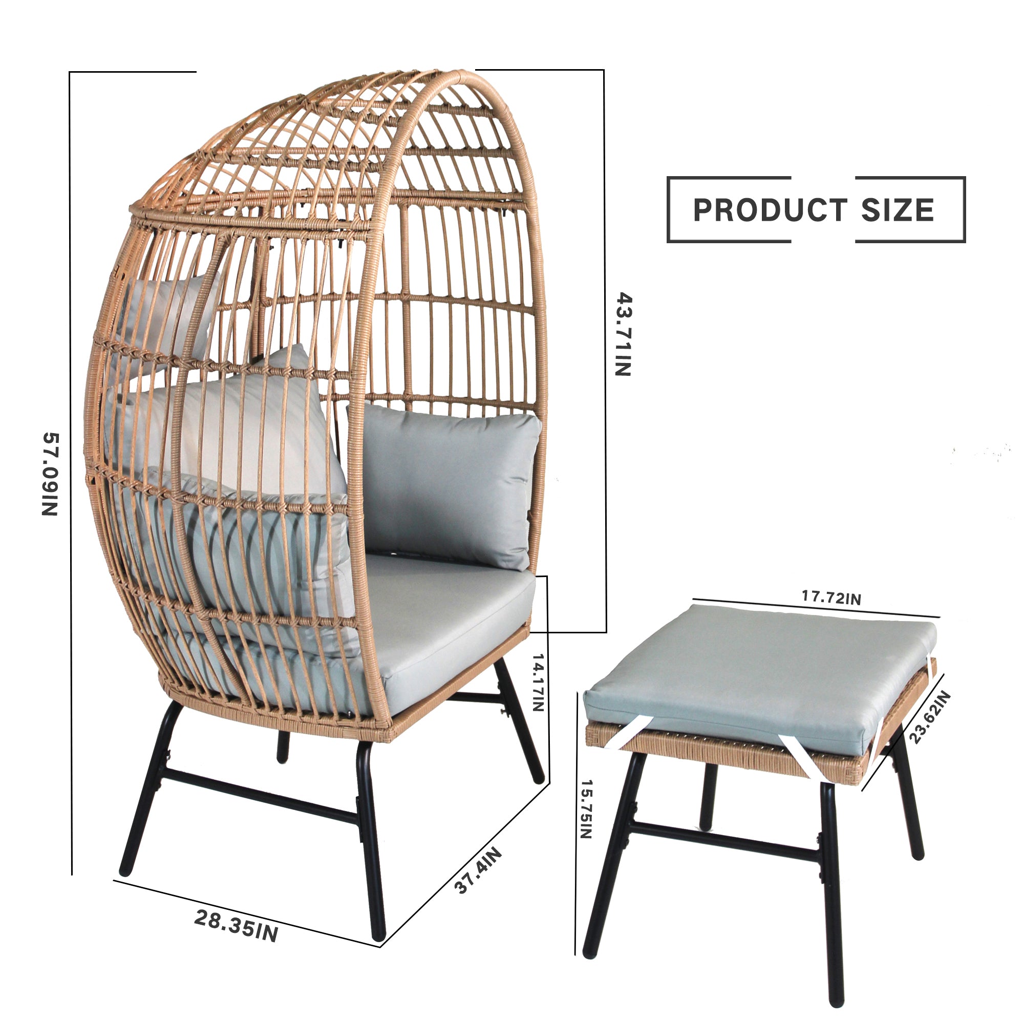 Walker Edison Outdoor Garden Wicker Egg Chair with Matching Footstool Set