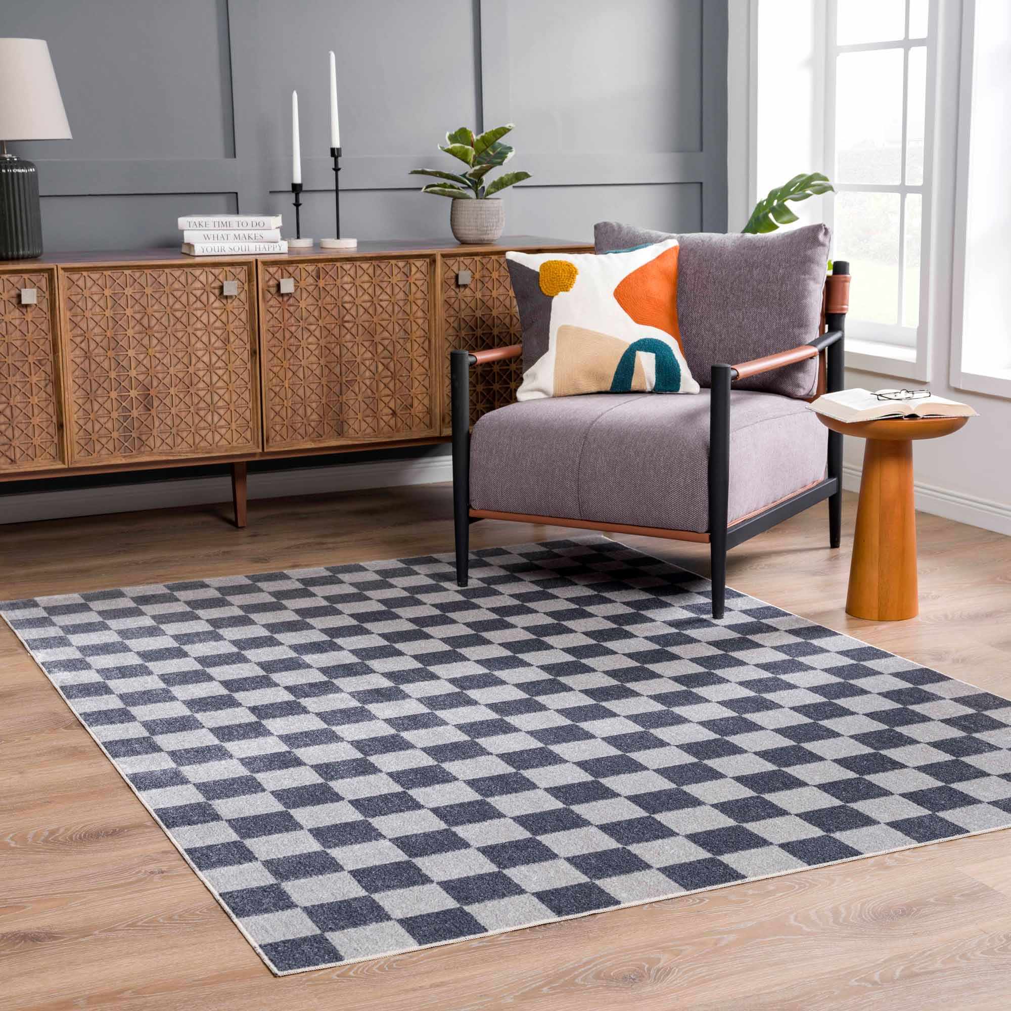 Alie Gray Checkered Washable Area Rug from the Boutique Collection
