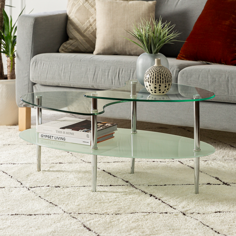 Glass top coffee table with a metal base