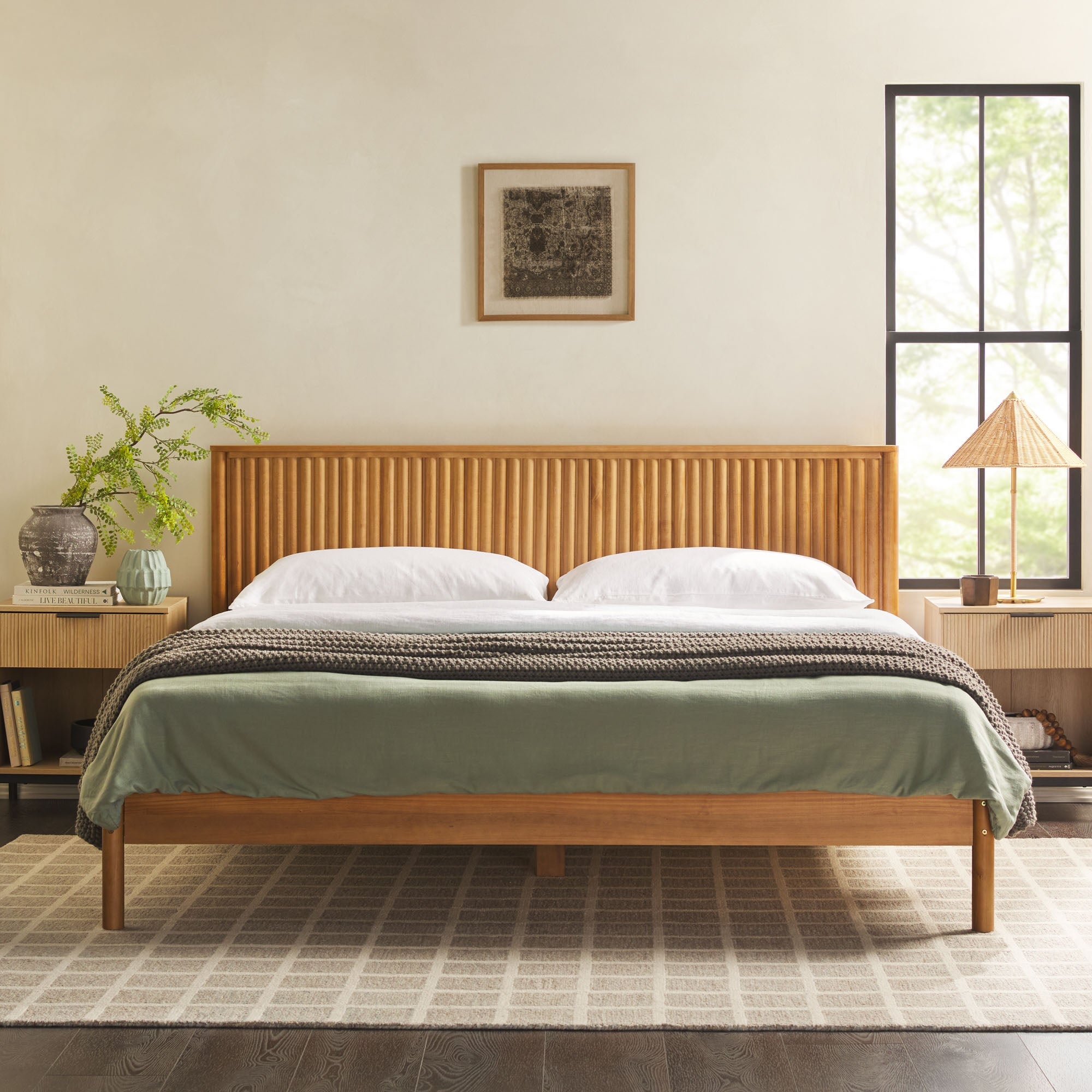 Paris Contemporary Reeded Headboard Solid Wood Bed - Image 11