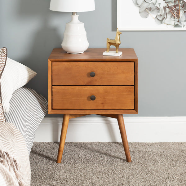 Mid Century 2 Drawer Solid Wood Nightstand Walker Edison