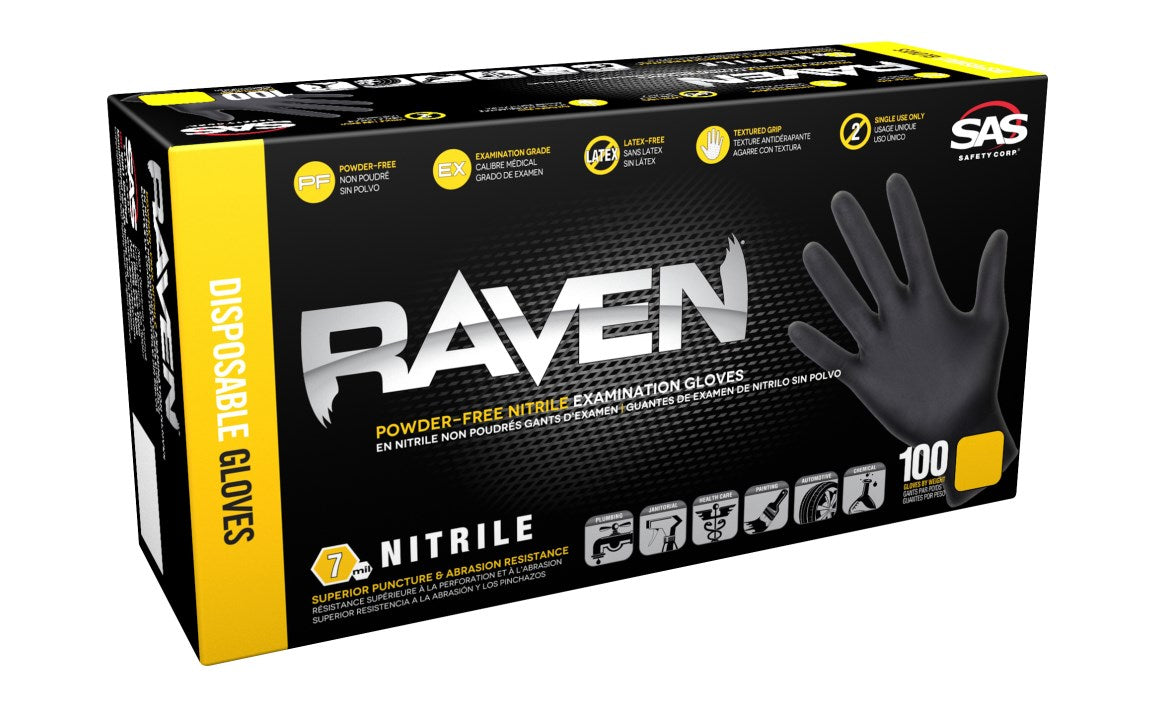 Image of Raven Powder-Free Nitrile Exam Grade Disposable Gloves - 7 Mil - Case