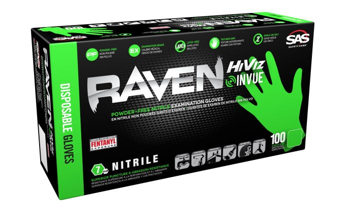 Image of Raven HiViz INVUE- 6mil P/F Nitrile Green Hi-Visibility Glove