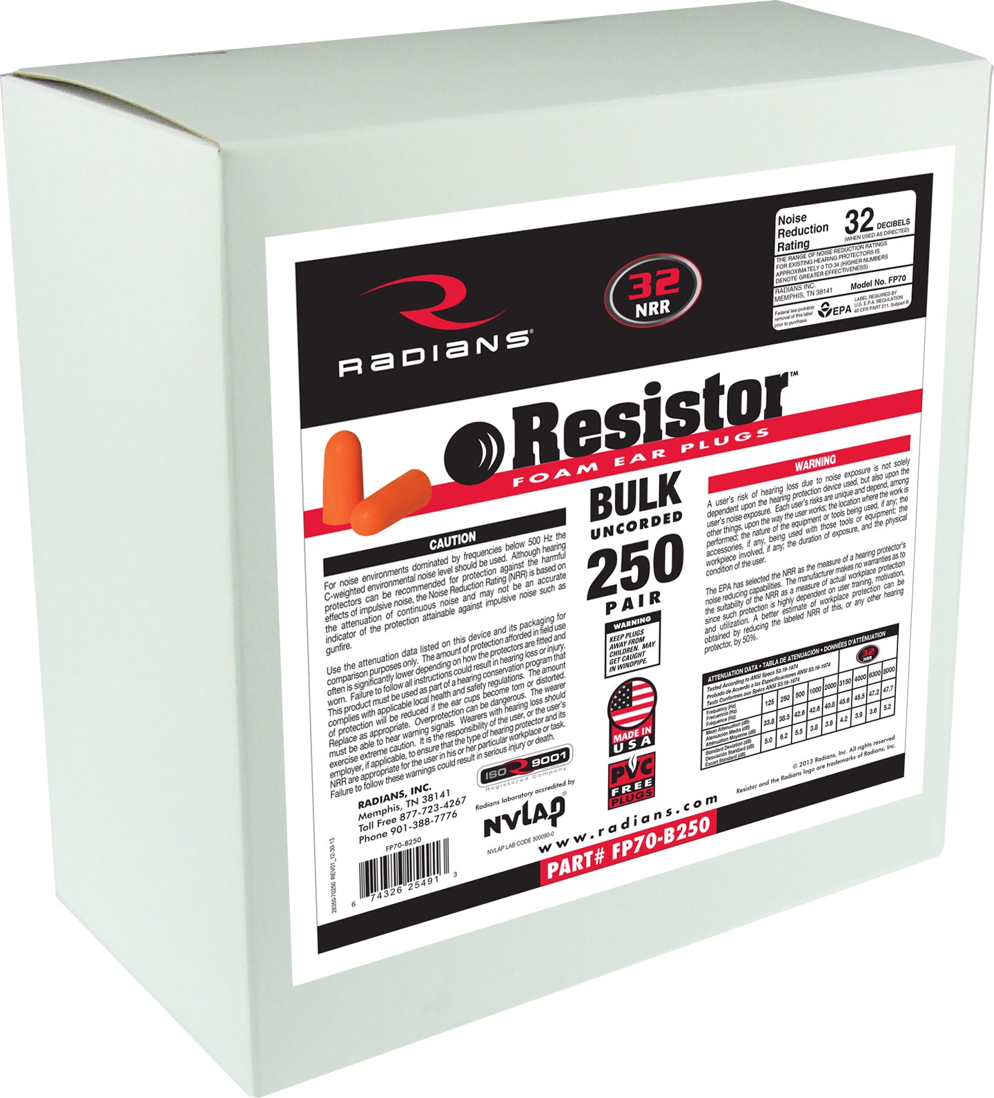 Image of Radians Resistor 32 Foam Uncorded Earplug Dispenser Refill