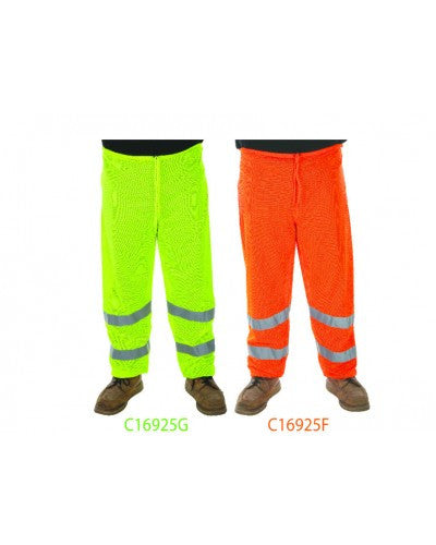 701CSLM Lightweight Poly Mesh Hi-Vis Pants Elastic Waistband & Ankle Pass  Through Pockets Generic Contrasting Tape