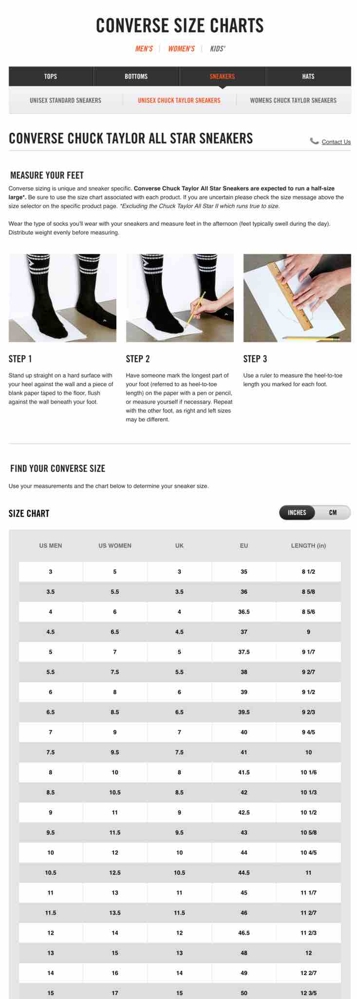 Converse Women Size Chart