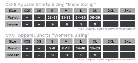 CXXII Shorts Sizing