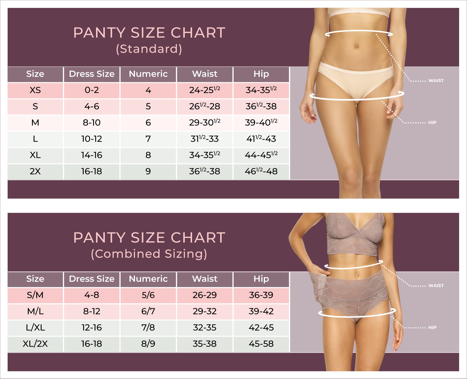 Ebony underwear size chart