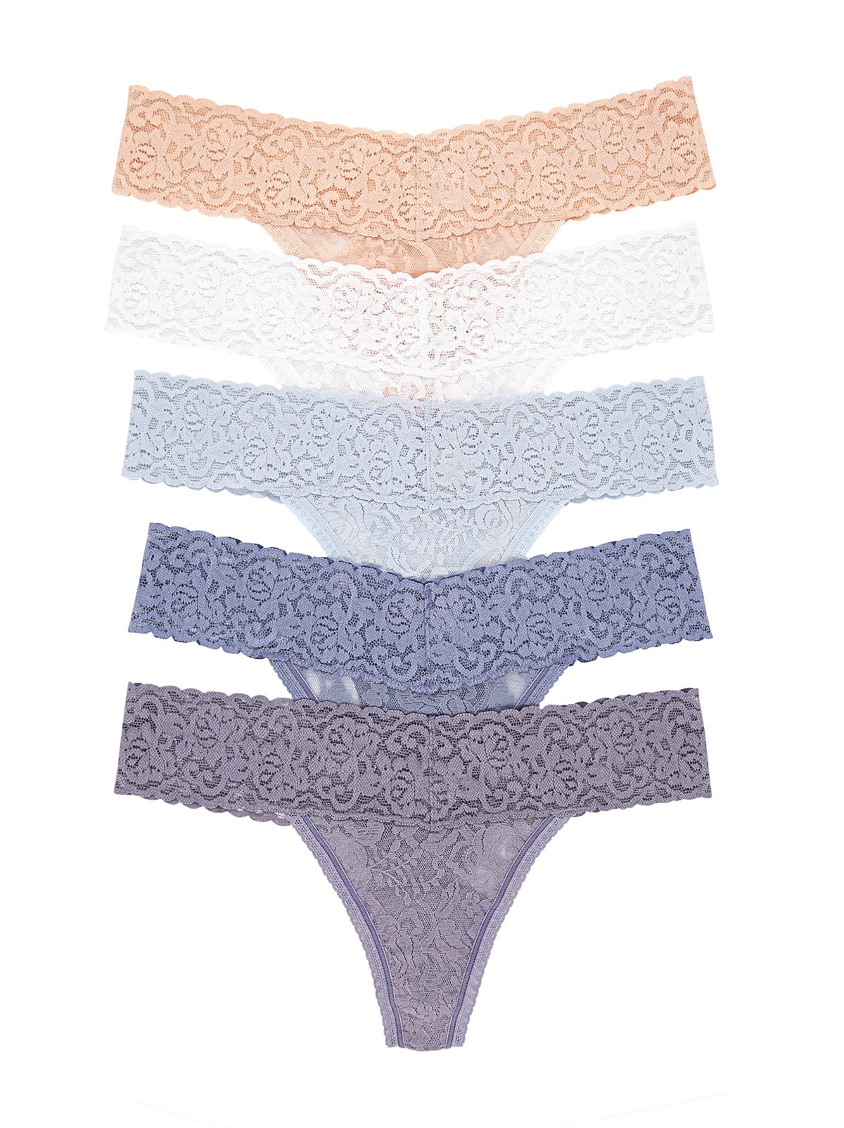 Image of Signature Stretchy Lace Low Rise Thong 5-Pack