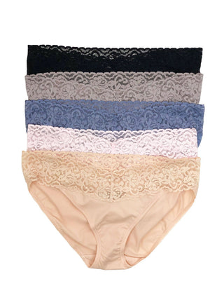 Felina Women's Stretchy Lace Low Rise Thong - Seamless Panties (6-pack)  (light Mist, S/m) : Target