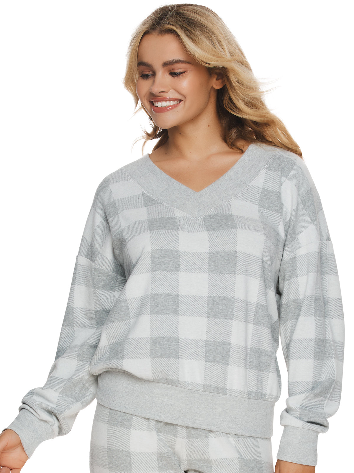 Image of Aurora Soft Brushed Plaid V-Neck Sweatshirt