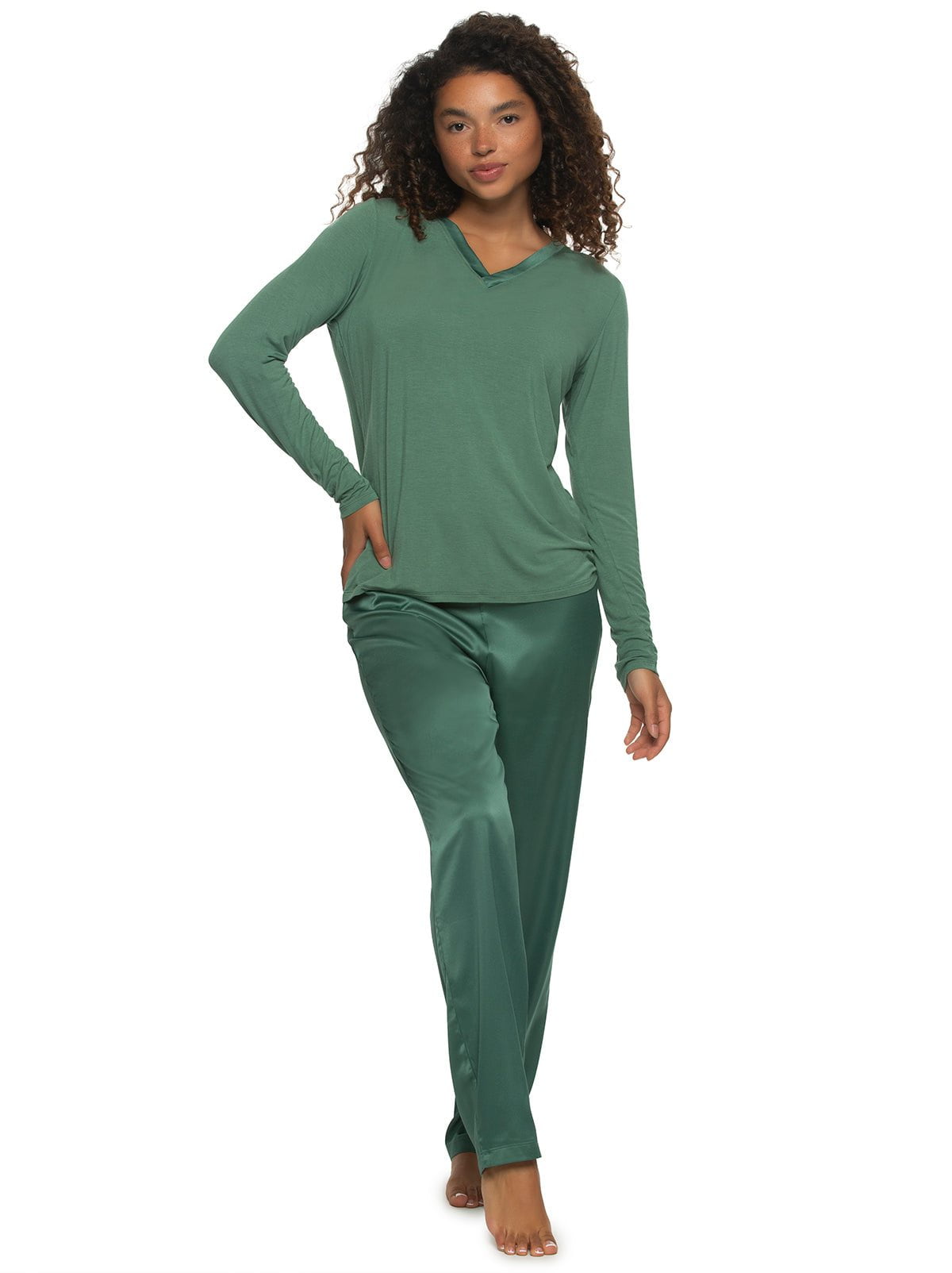Image of Elysees Long Sleeve Knot Top with Satin Tapered Pant Set