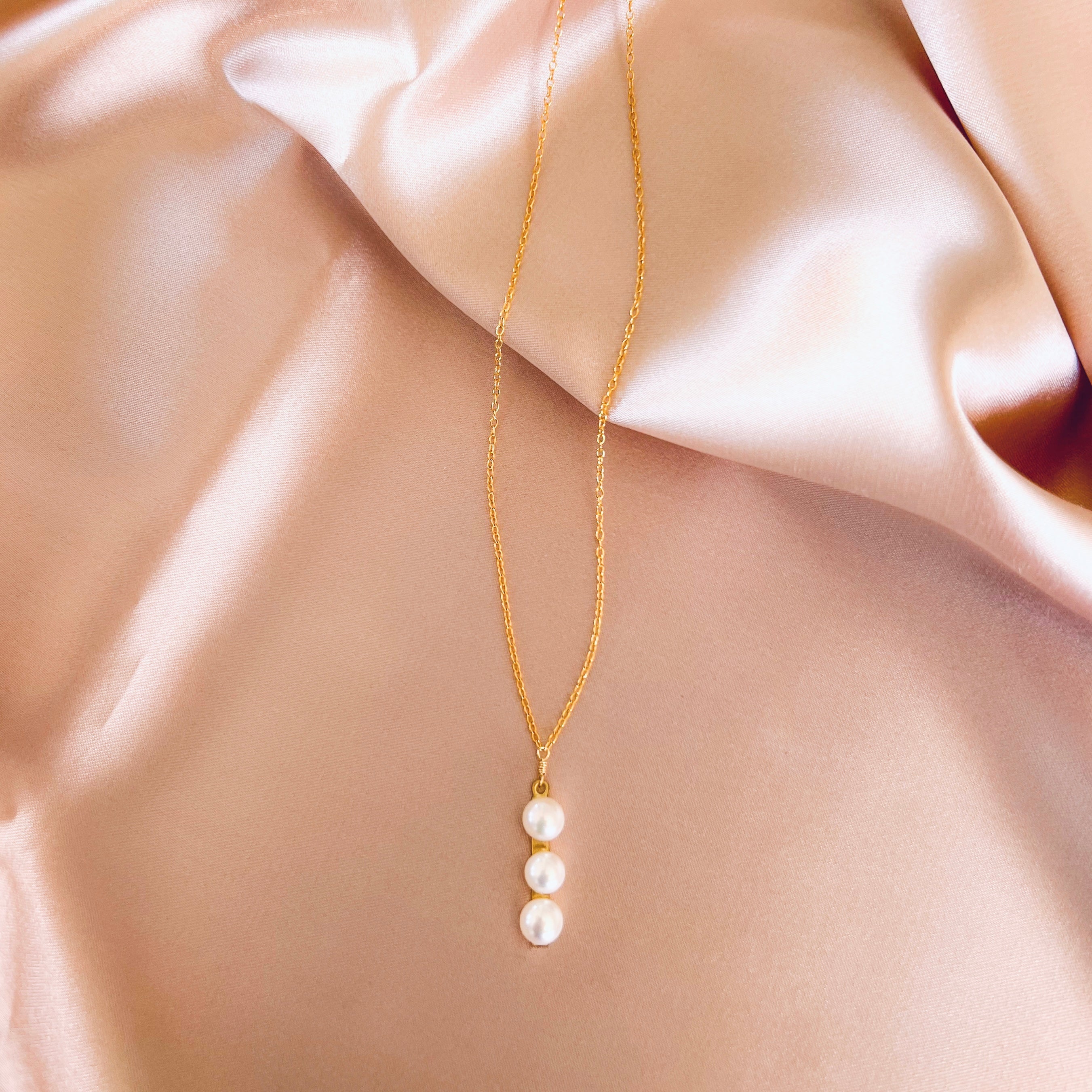 Solid Gold Delicate Pearl Chain Necklace