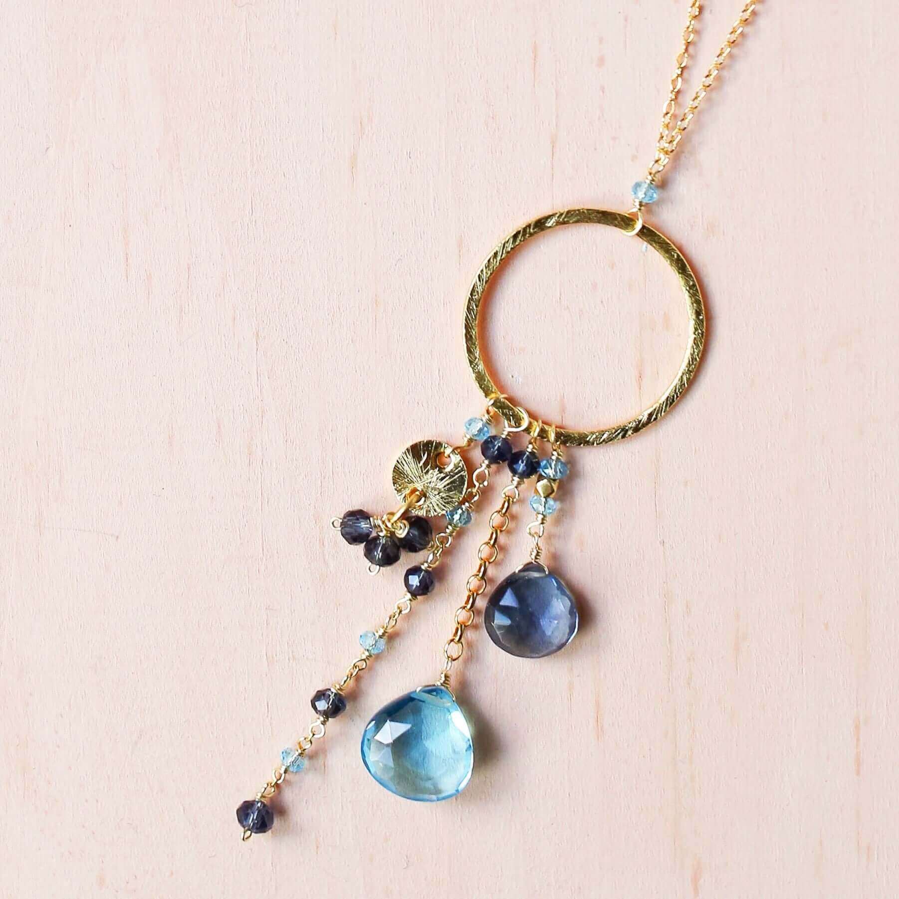Buy Blue Sky Gemstone Necklace, Light Blue Stone Necklace, Boho Dainty  Crystal Necklace, Beaded Gold Chain, Healing Jewelry, Gift for Wife Online  in India - Etsy