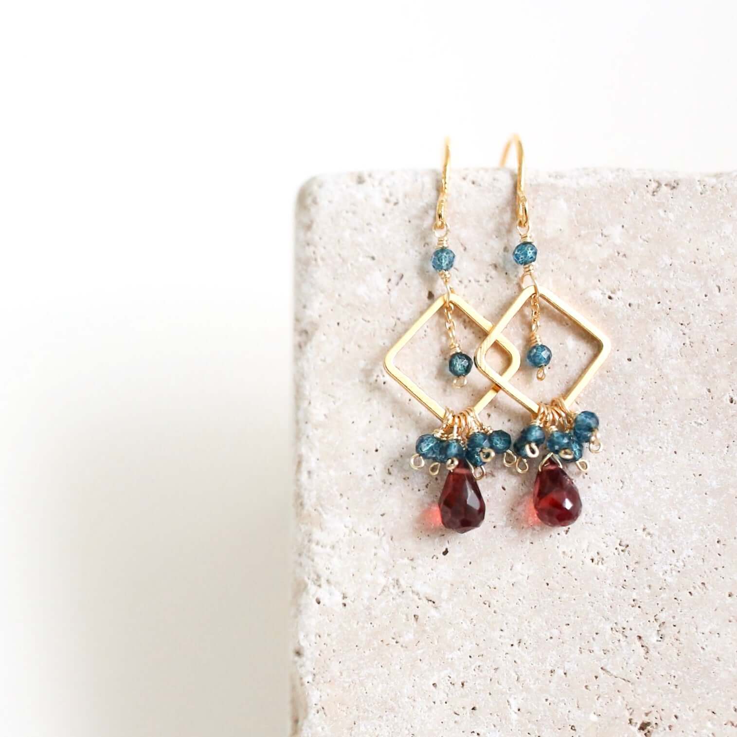 Garnet Gemstone Earrings | Gold Earrings for Women | Gift Idea for Her