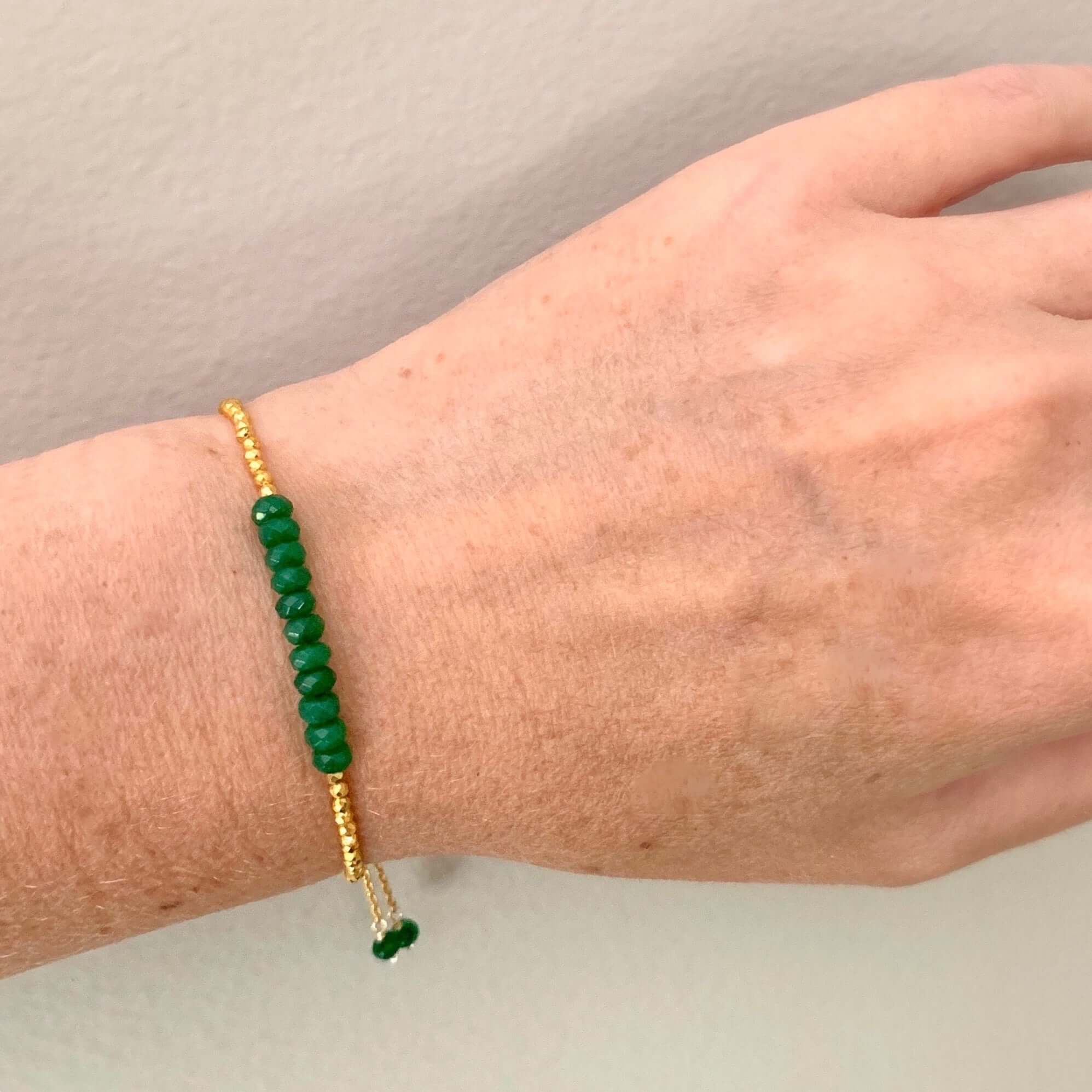 Rachel Jade Green Bracelet Set | Gold Chain and Jade Beads | Layering Bracelet Stack