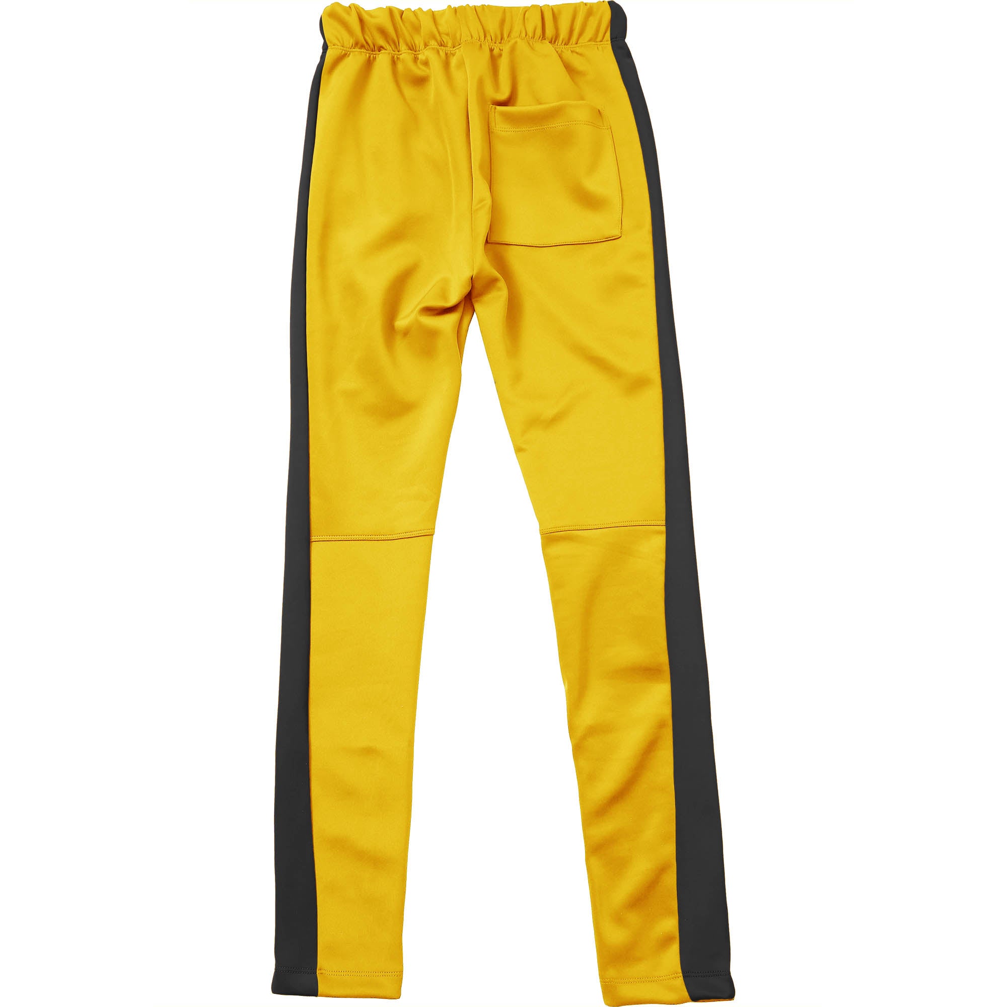 black pants with yellow stripe