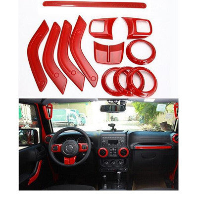Balck Red 12pcs Chrome Interior Steering Wheel Door Air Vent Trim Cover Set Decor Accessories For Jeep Wrangler 4 Door 2011 2015