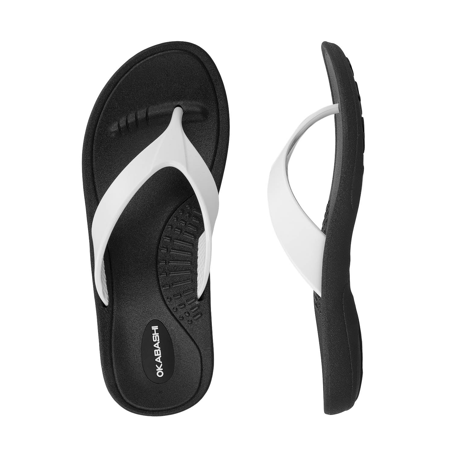 black white flip flops