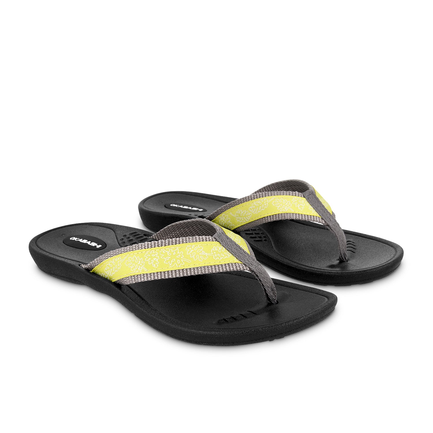 black and yellow flip flops