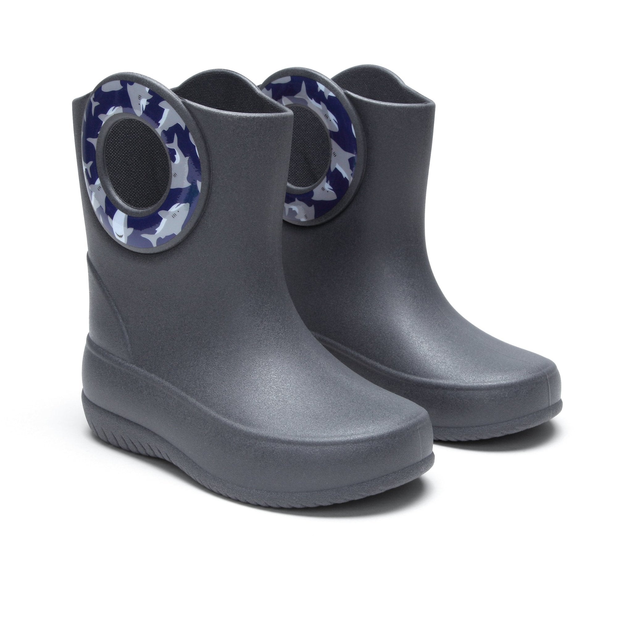 Toddler Kendall Rain Boots, Gray Sharks