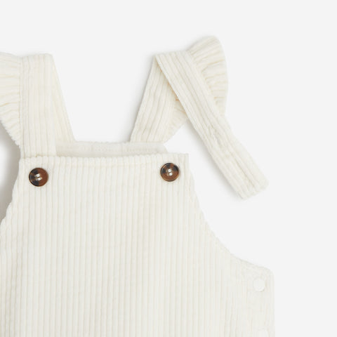 Newborn girls' off white corduroy overalls