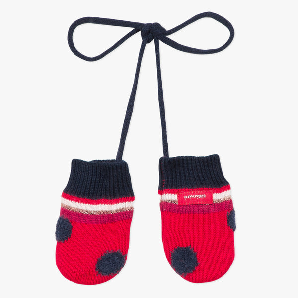 Red polka dot knit mittens