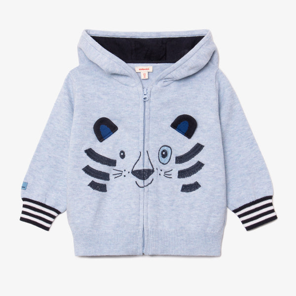 Newborn boy tiger zipped hooded cardigan